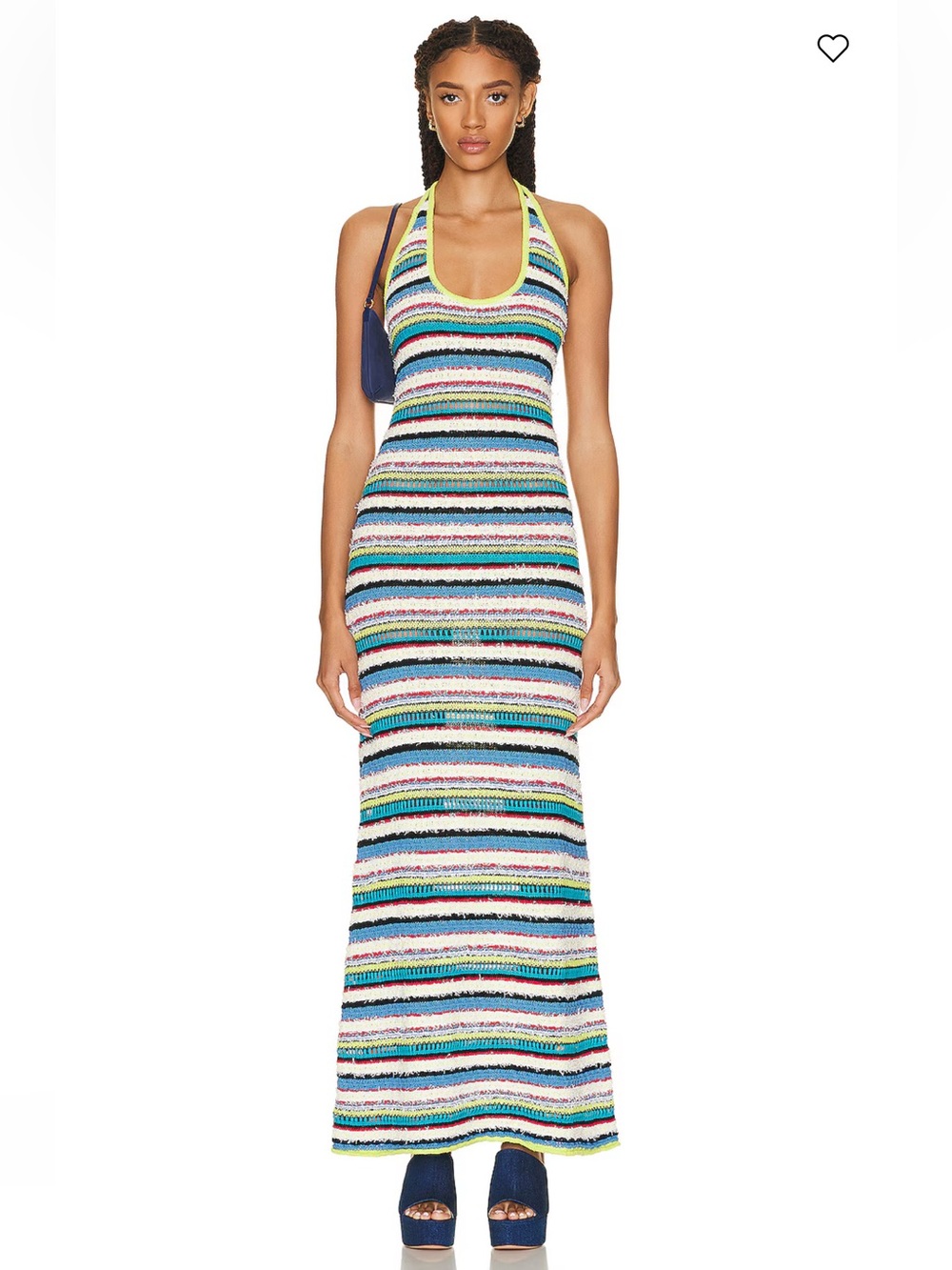 STAUD Anabella Striped Knit Halter Maxi Dress in Multi-Color